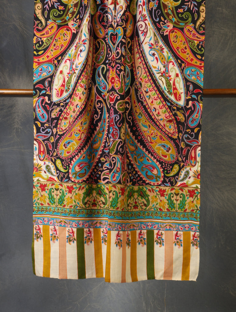 Multicolor jali Sozni Embroidery Fine Merino Wool Scarf