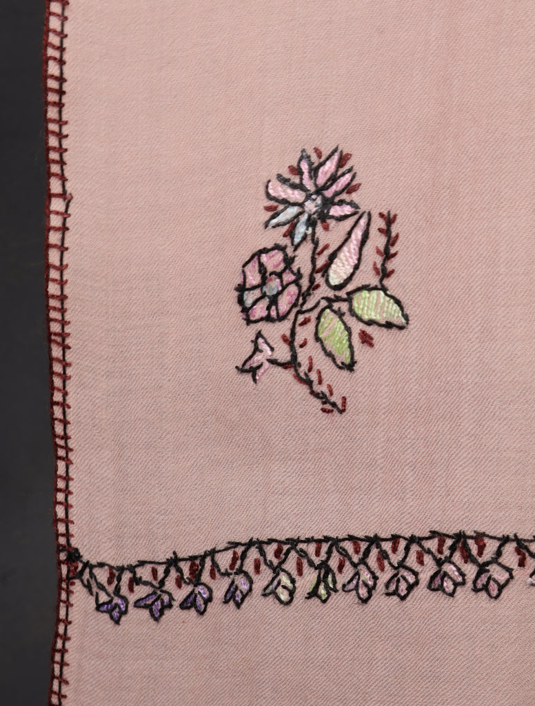 Pink Base Buteh Merino Sozni Hand Embroidery Scarf