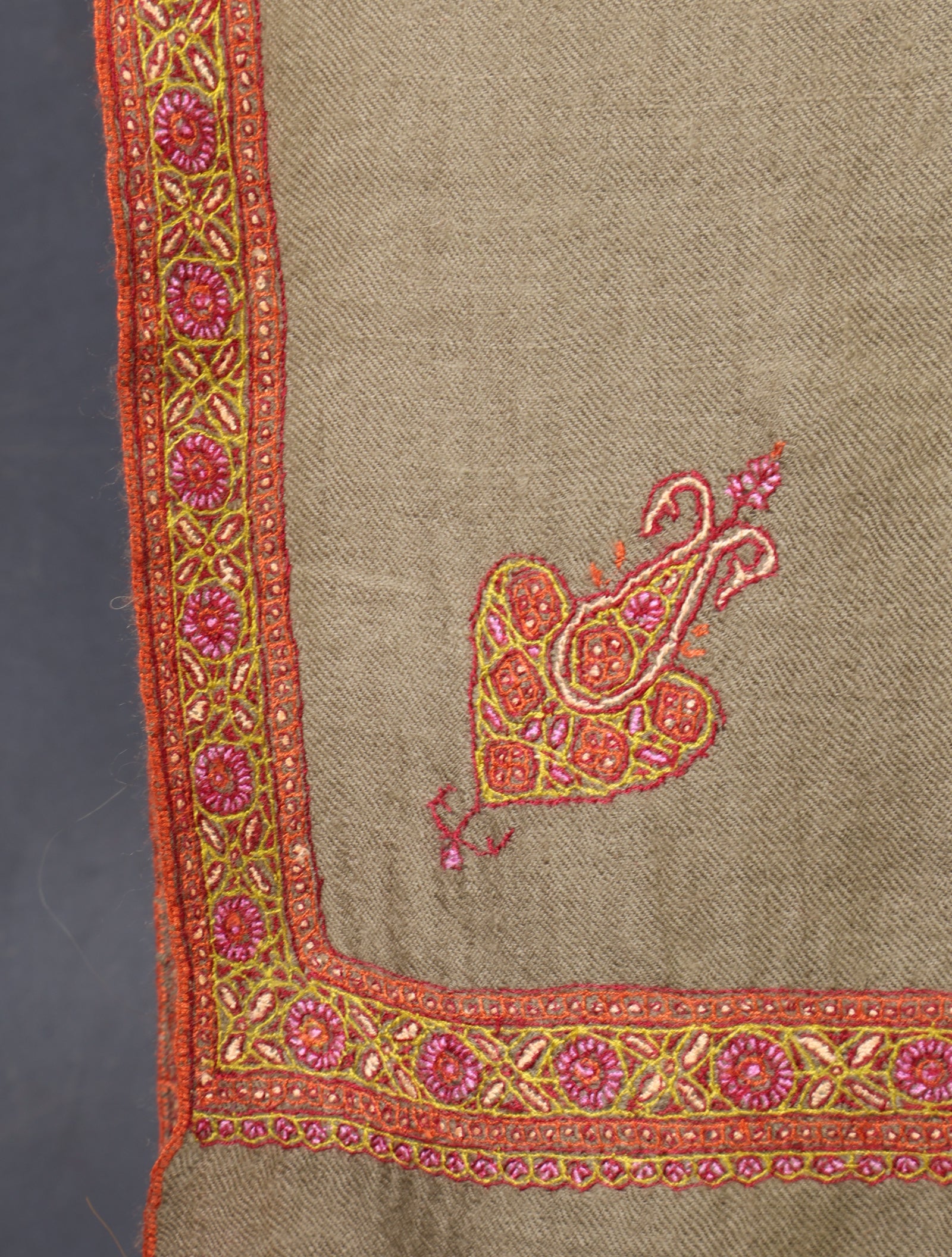 3 yard Natural Brown Small Border Embroidery Cashmere Pashmina Shawl