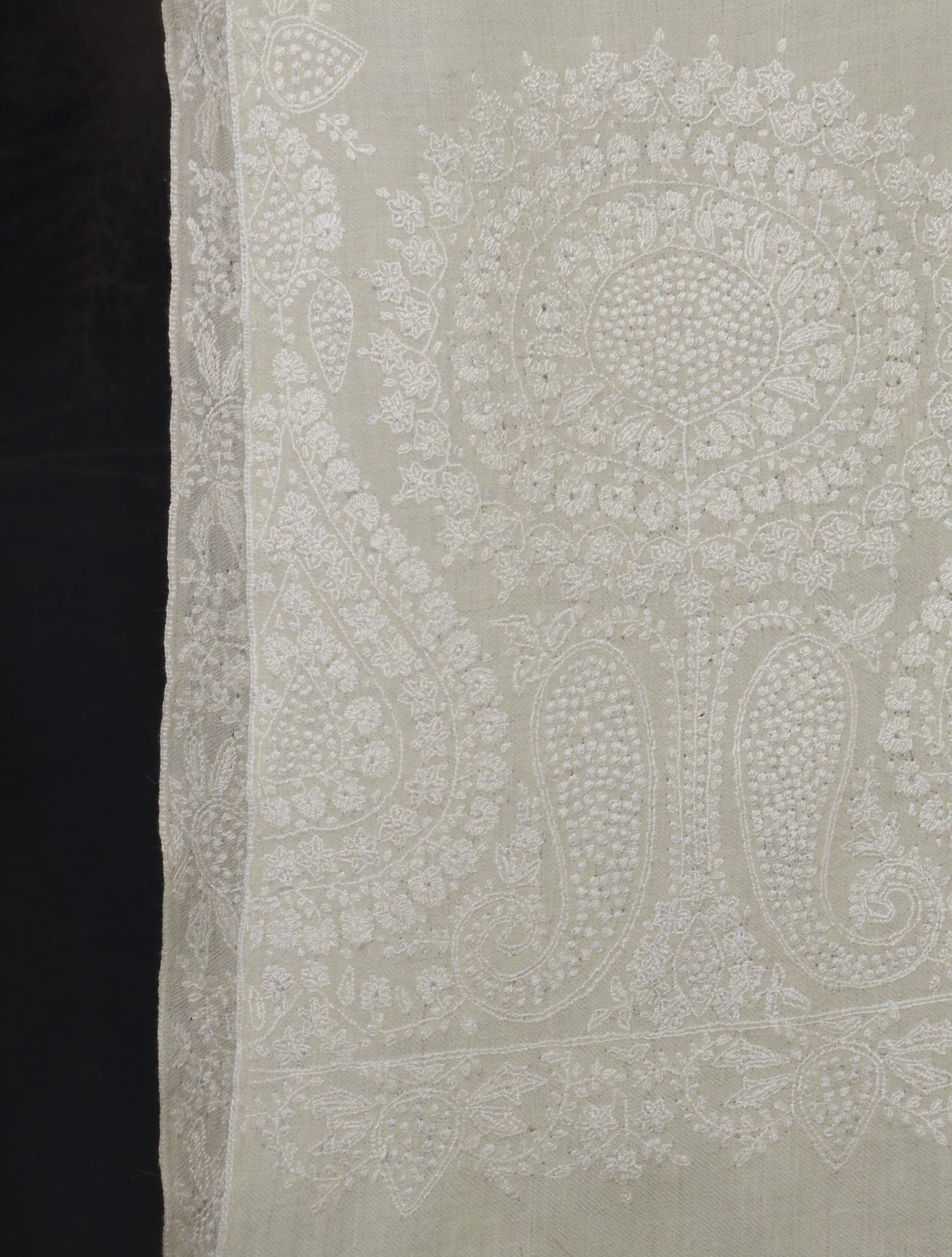 3 yard Ivory Big Border Embroidery Cashmere Pashmina Shawl