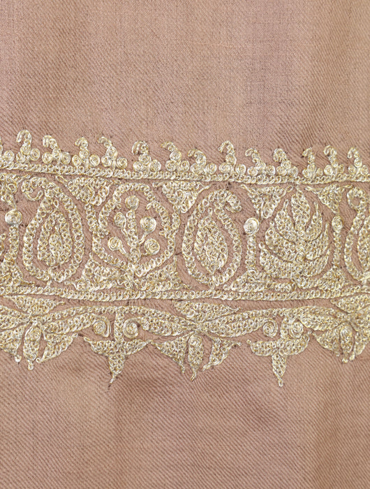 Salmon Pink Small border Tilla Embroidery Pashmina Shawl
