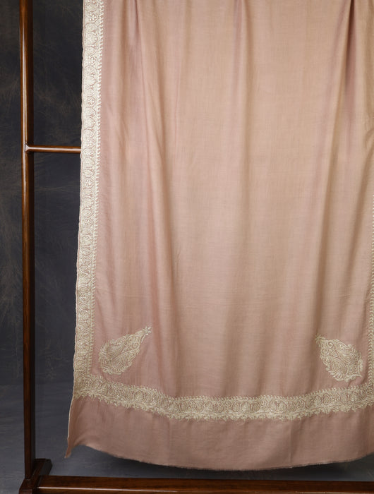 Salmon Pink Small border Tilla Embroidery Pashmina Shawl