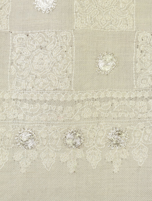 Ivory Base With Checkered Tilla Jali Embroidery Pashmina Shawl
