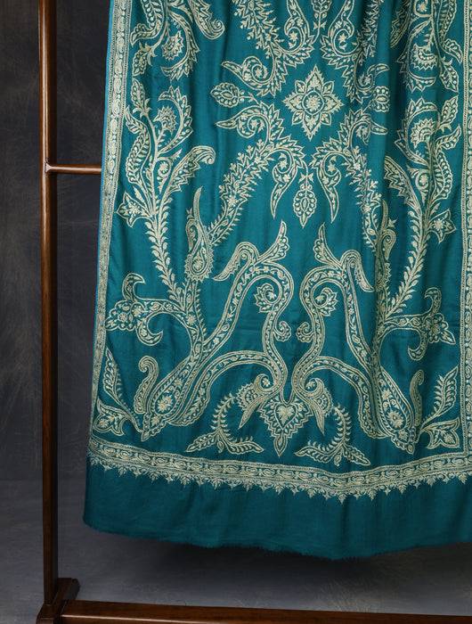 Teal Tilla Embroidery Pashmina Shawl