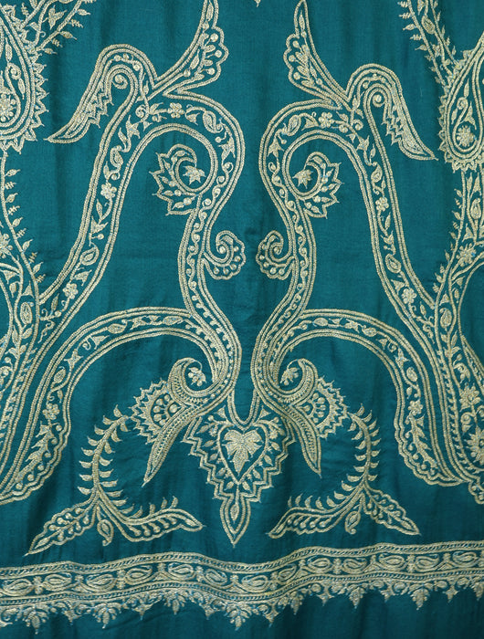 Teal Tilla Embroidery Pashmina Shawl