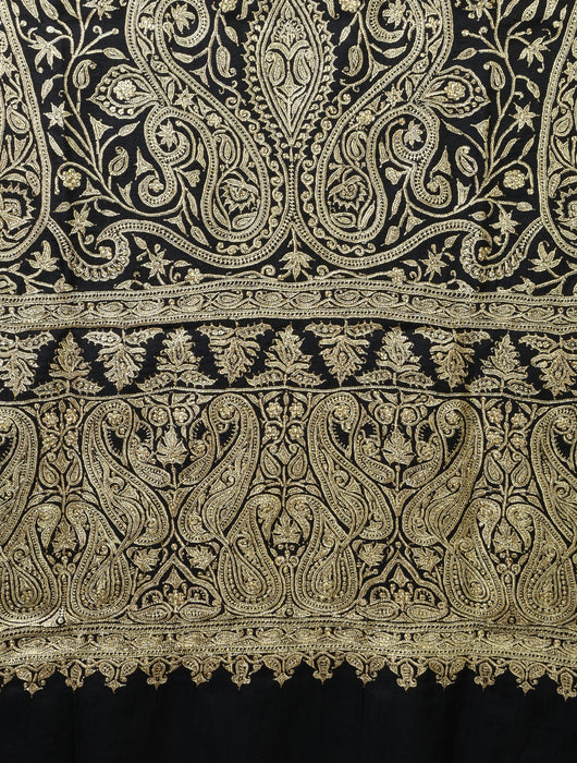 3 Yard Black Base With Tilla Embroidery Pashmina Shawl