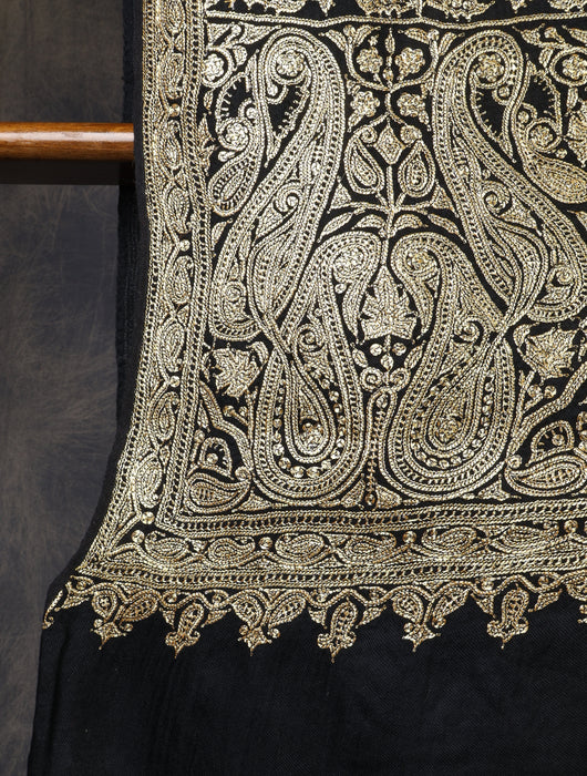 3 Yard Black Base With Tilla Embroidery Pashmina Shawl