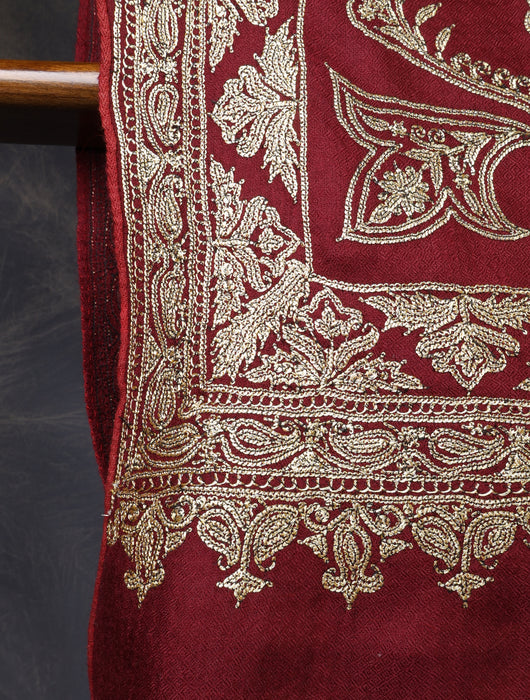 2.5 Yard Maroon Tilla Embroidery Pashmina Shawl