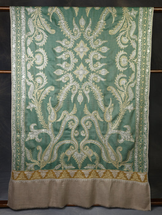 2.5 Yard Green Tilla Embroidery Pashmina Shawl