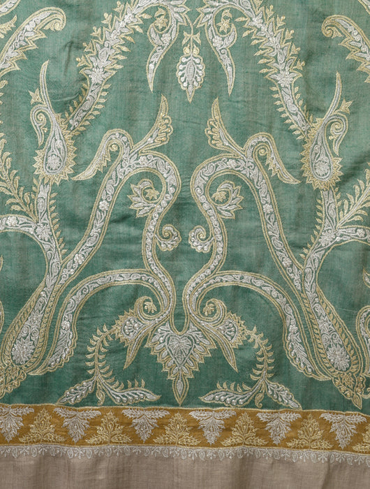 2.5 Yard Green Tilla Embroidery Pashmina Shawl