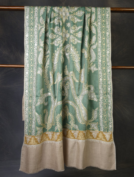 2.5 Yard Green Tilla Embroidery Pashmina Shawl
