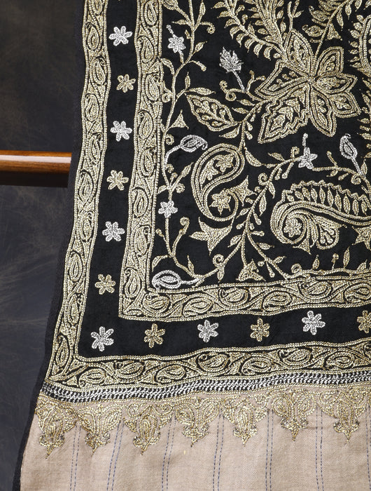 2.5 Yard Black Tilla Embroidery Pashmina Shawl