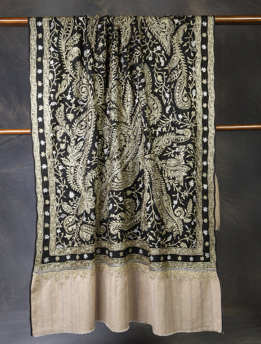 2.5 Yard Black Tilla Embroidery Pashmina Shawl