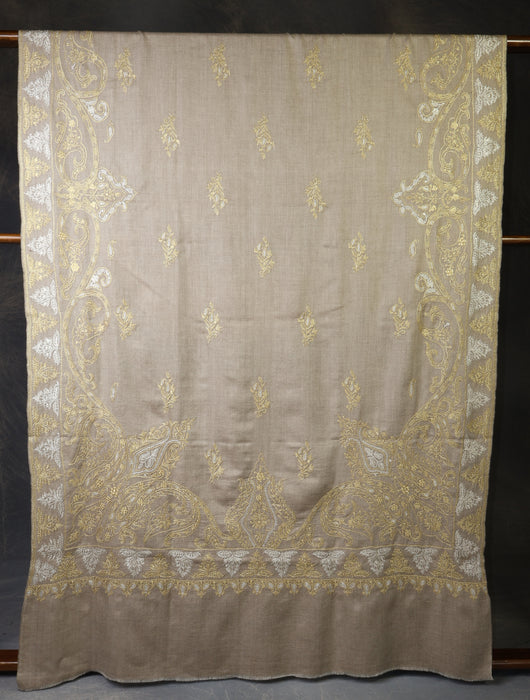 2.5 Yard Natural Tilla Embroidery Pashmina Shawl