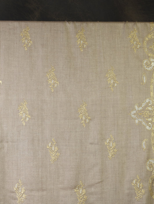 2.5 Yard Natural Tilla Embroidery Pashmina Shawl