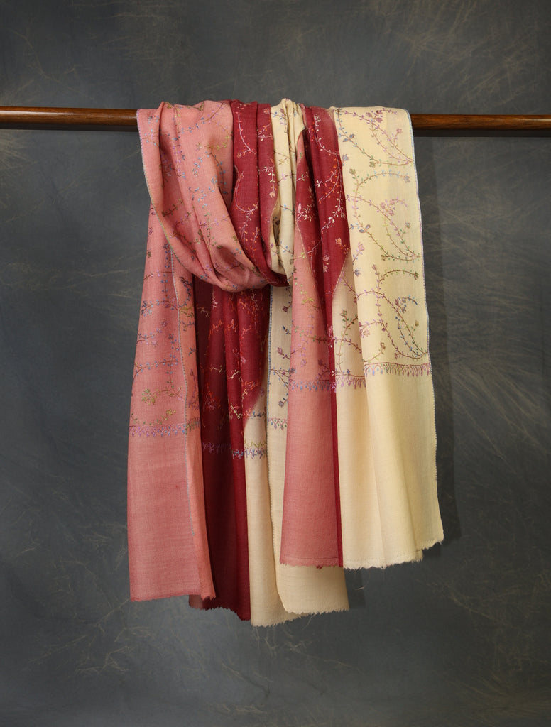Triple Dye Jali Sozni Embroidery Shawl