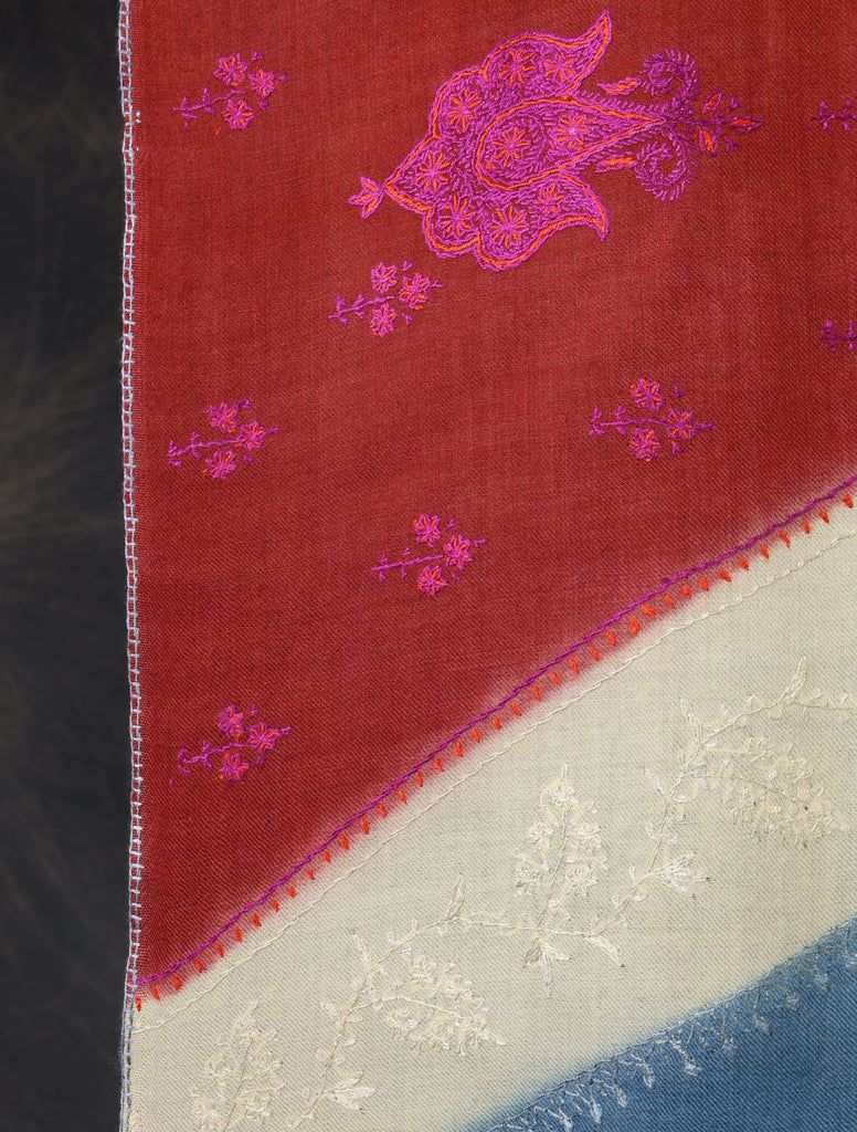 Triple Dye Jali Sozni Embroidery Shawl