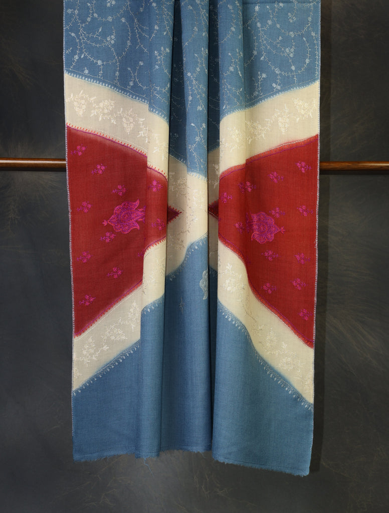 Triple Dye Jali Sozni Embroidery Shawl