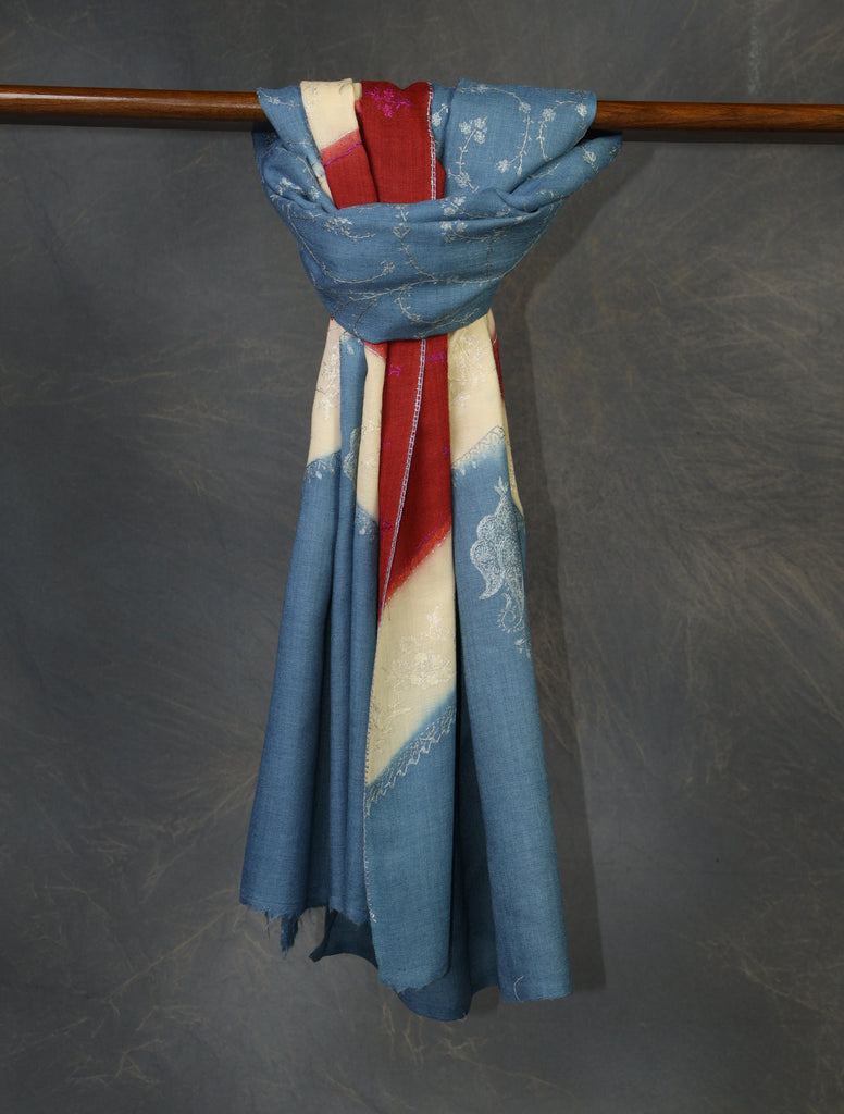 Triple Dye Jali Sozni Embroidery Shawl