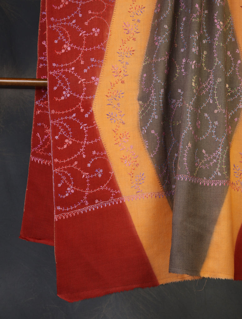Triple Dye Jali Sozni Embroidery Shawl