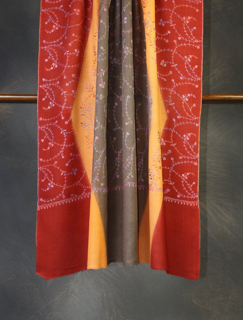 Triple Dye Jali Sozni Embroidery Shawl