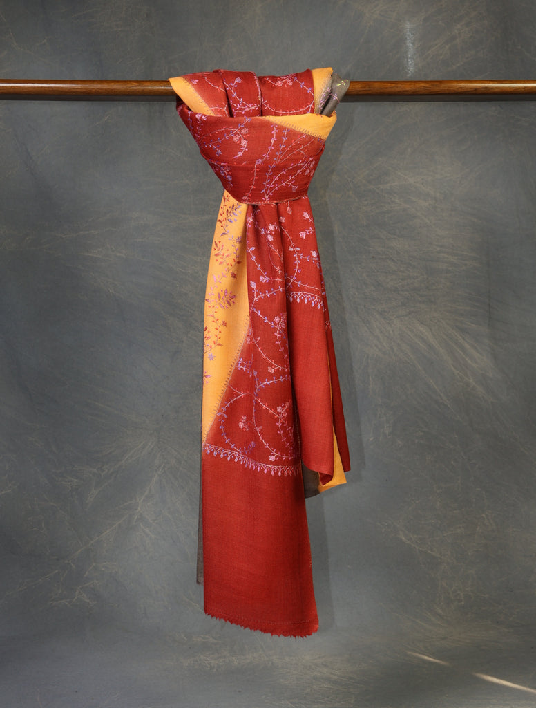 Triple Dye Jali Sozni Embroidery Shawl