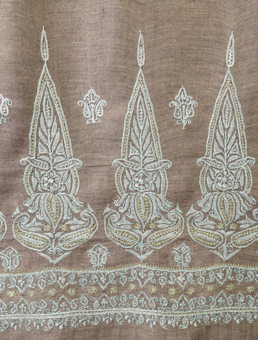 3 Yard Natural Base With Tilla Big Border Embroidery Pashmina Shawl
