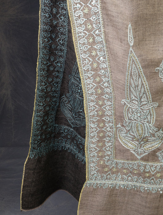 3 Yard Natural Base With Tilla Big Border Embroidery Pashmina Shawl