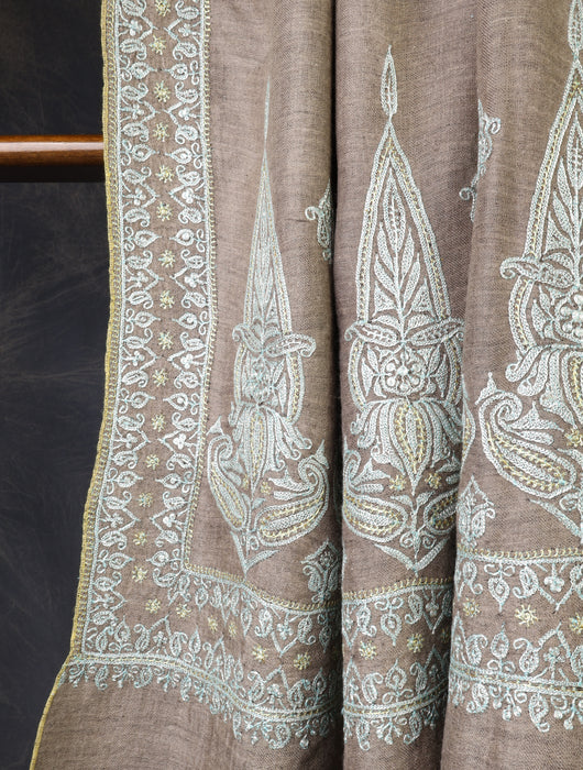 3 Yard Natural Base With Tilla Big Border Embroidery Pashmina Shawl