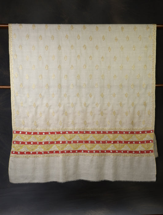 2.5 Yard Ivory Tilla Embroidery Pashmina Shawl