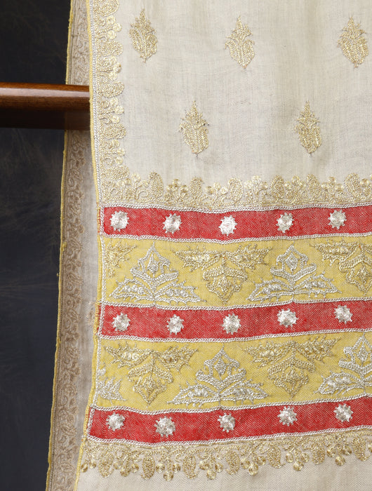 2.5 Yard Ivory Tilla Embroidery Pashmina Shawl