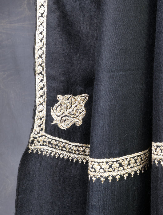 3 yard Black Base With Tilla Embroidery Pashmina Shawl