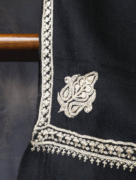 3 yard Black Base With Tilla Embroidery Pashmina Shawl