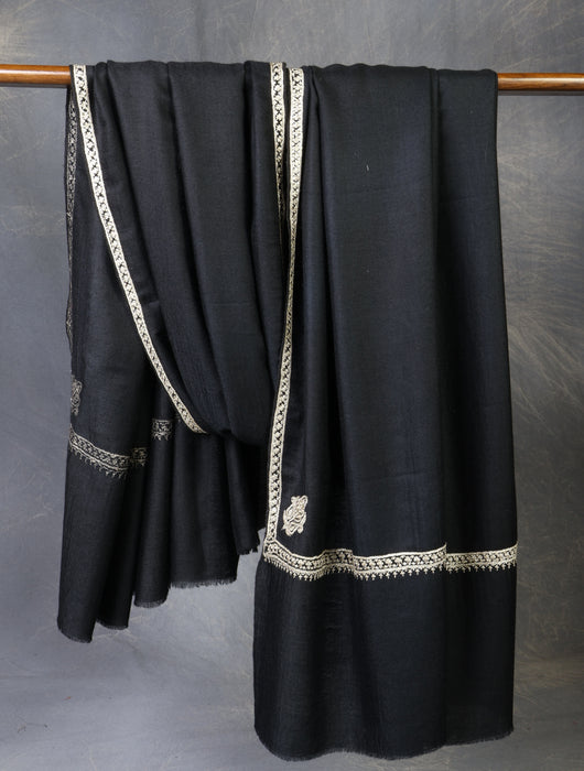 3 yard Black Base With Tilla Embroidery Pashmina Shawl