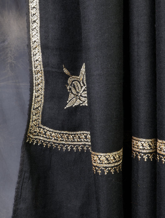3 yard Black Base With Tilla Embroidery Pashmina Shawl