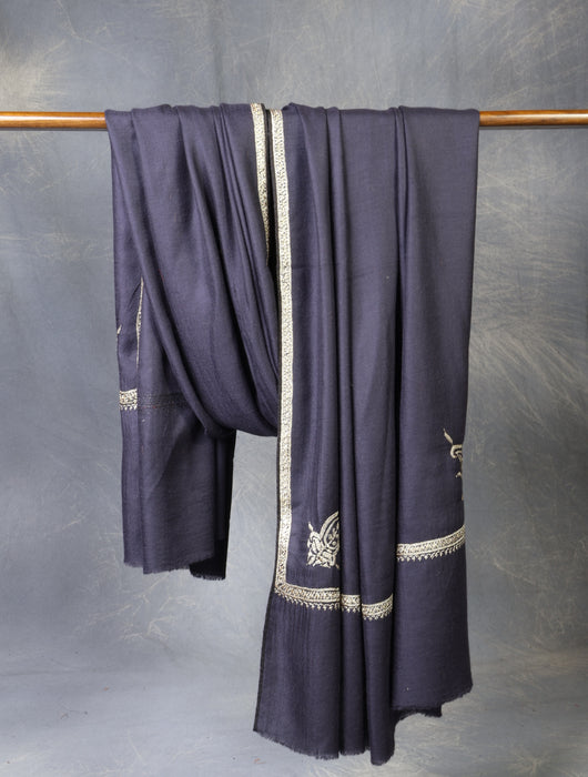 3 yard Blue Base With small border Tilla Embroidery Pashmina Shawl