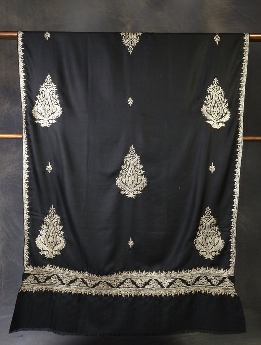 Black Base With Tilla Buteh Embroidery Pashmina Shawl