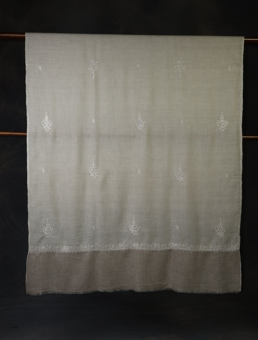 Ivory Base With Natural Border And Tilla Embroidery Pashmina Shawl