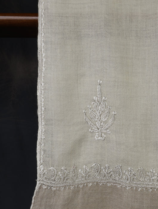 Ivory Base With Natural Border And Tilla Embroidery Pashmina Shawl