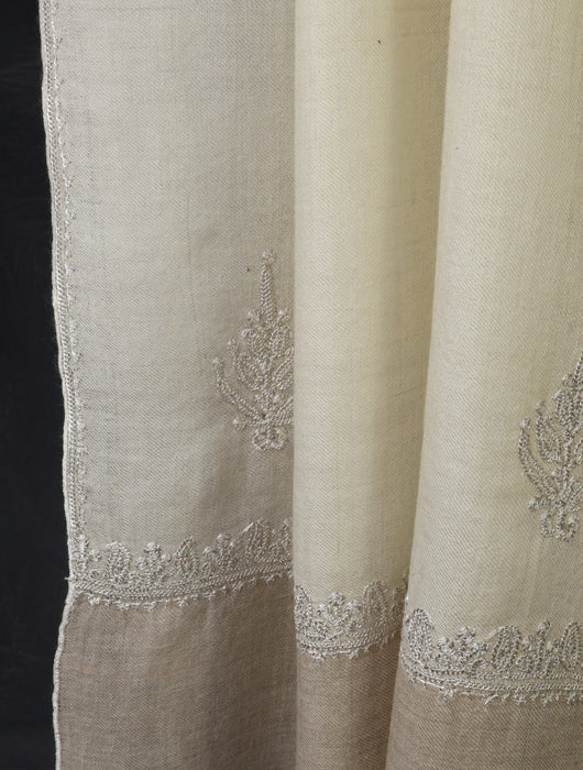 Ivory Base With Natural Border And Tilla Embroidery Pashmina Shawl