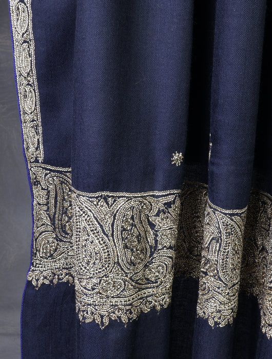 Blue Base With Tilla Buteh Embroidery Pashmina Shawl