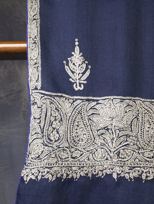 Blue Base With Tilla Buteh Embroidery Pashmina Shawl
