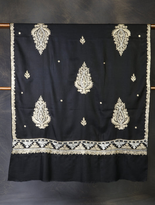 Black Base With Tilla Buteh Embroidery Pashmina Shawl