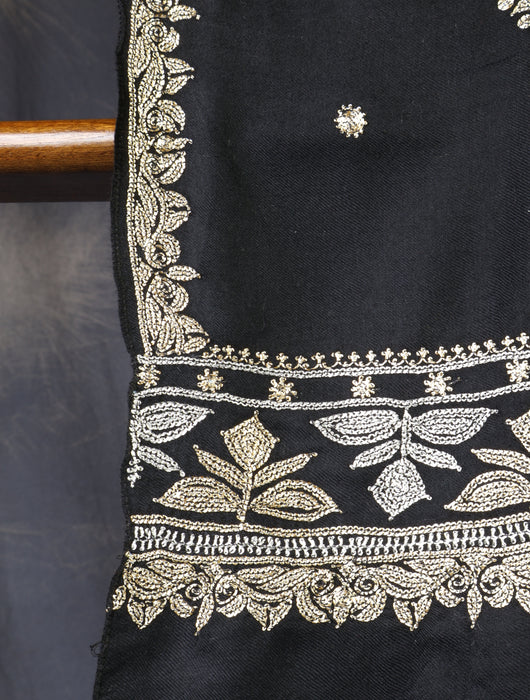Black Base With Tilla Buteh Embroidery Pashmina Shawl