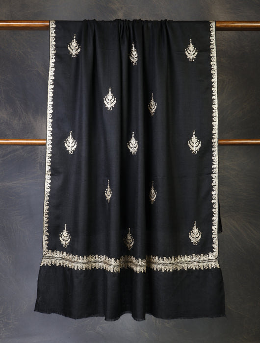 Black Base With Tilla Buteh Embroidery Pashmina Shawl