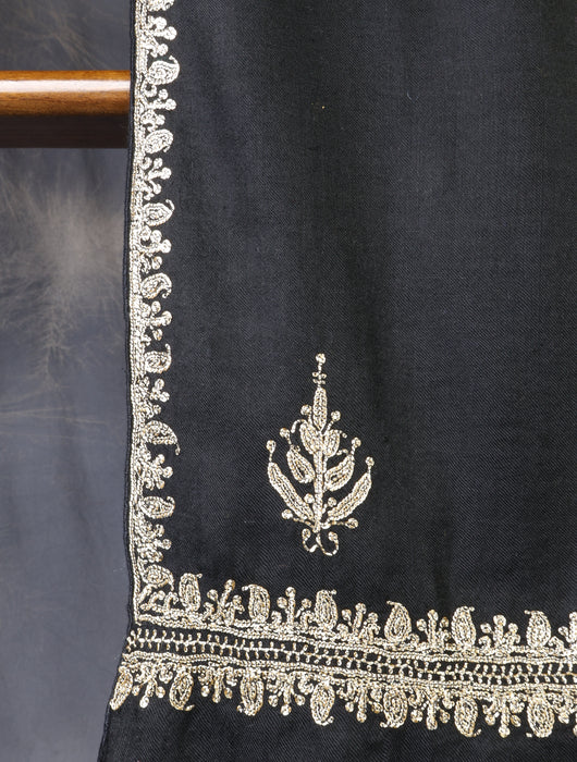 Black Base With Tilla Buteh Embroidery Pashmina Shawl