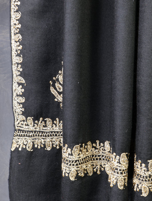 Black Base With Tilla Buteh Embroidery Pashmina Shawl