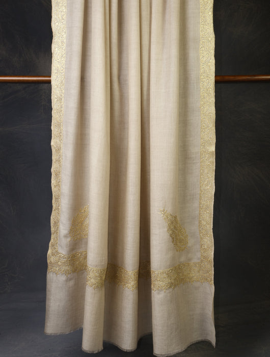 3 Yard Light Natural Base With Tilla Embroidery Pashmina Shawl