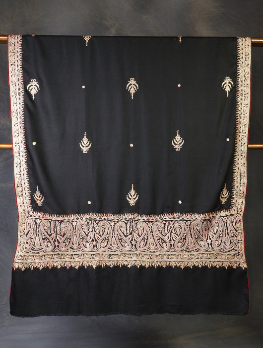 Black Tilla Big Border Embroidery Pashmina Shawl