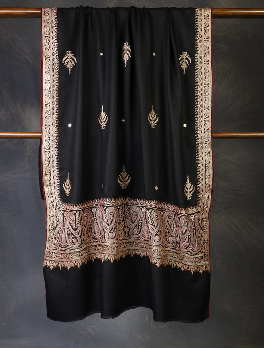 Black Tilla Big Border Embroidery Pashmina Shawl